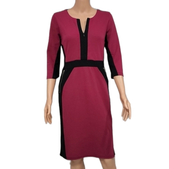 HOMEYEE Women's Pencil Stretch Dress 3/4 Sleeve Fushia/black Size‎ 8 - Picture 2 of 9